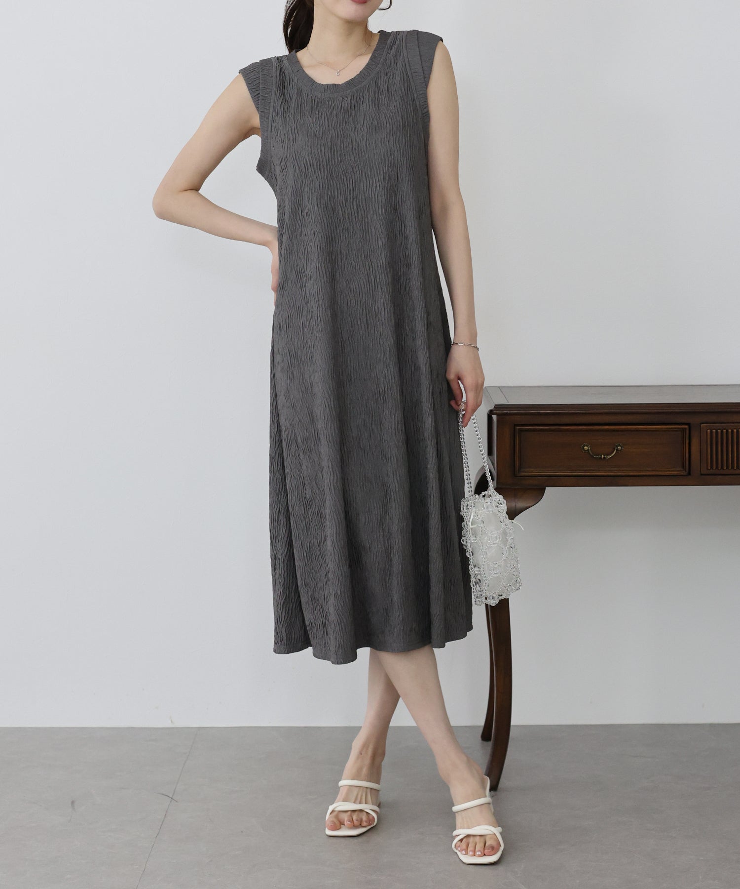 【SALE】フレンチスリーブプリーツワンピース