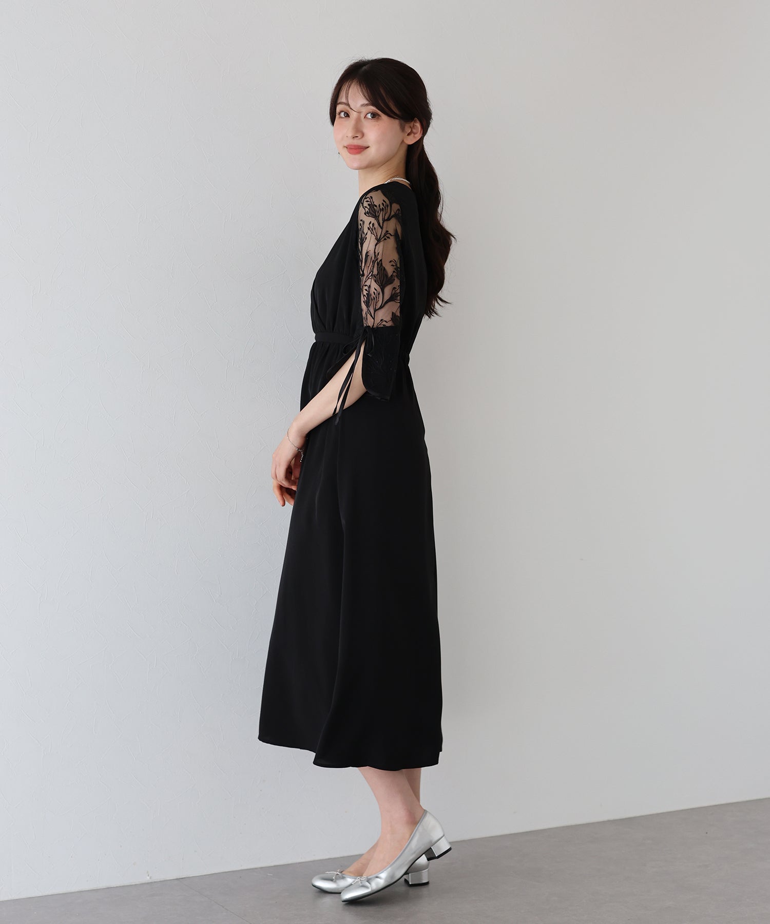 【SALE】フラワー刺繍カシュクールドレス