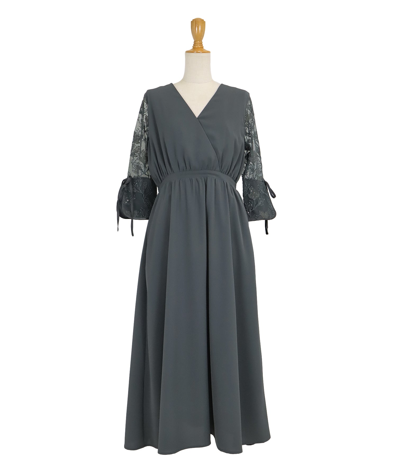 【SALE】フラワー刺繍カシュクールドレス