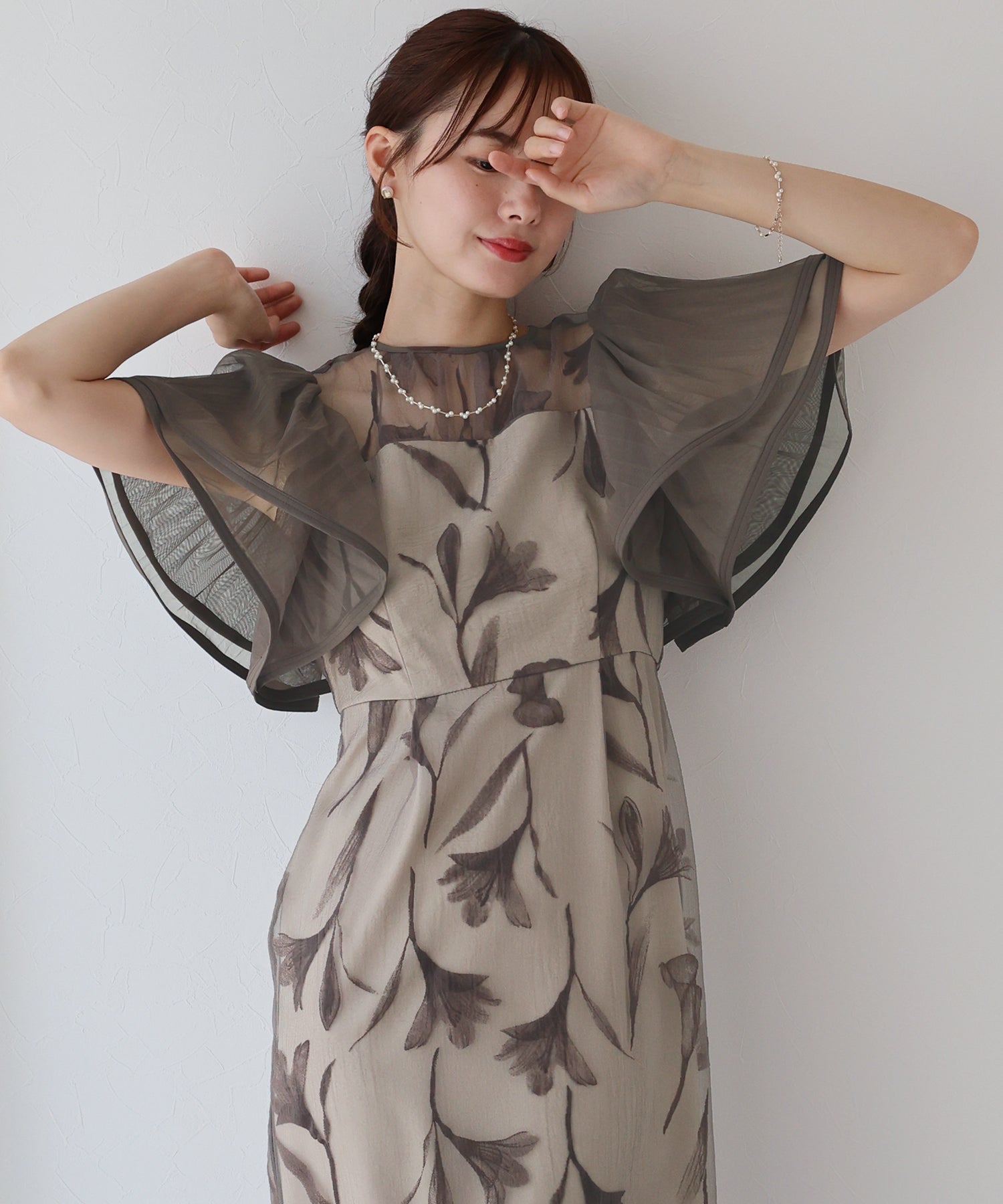 【TIME SALE】フリルスリーブフロッキードレス