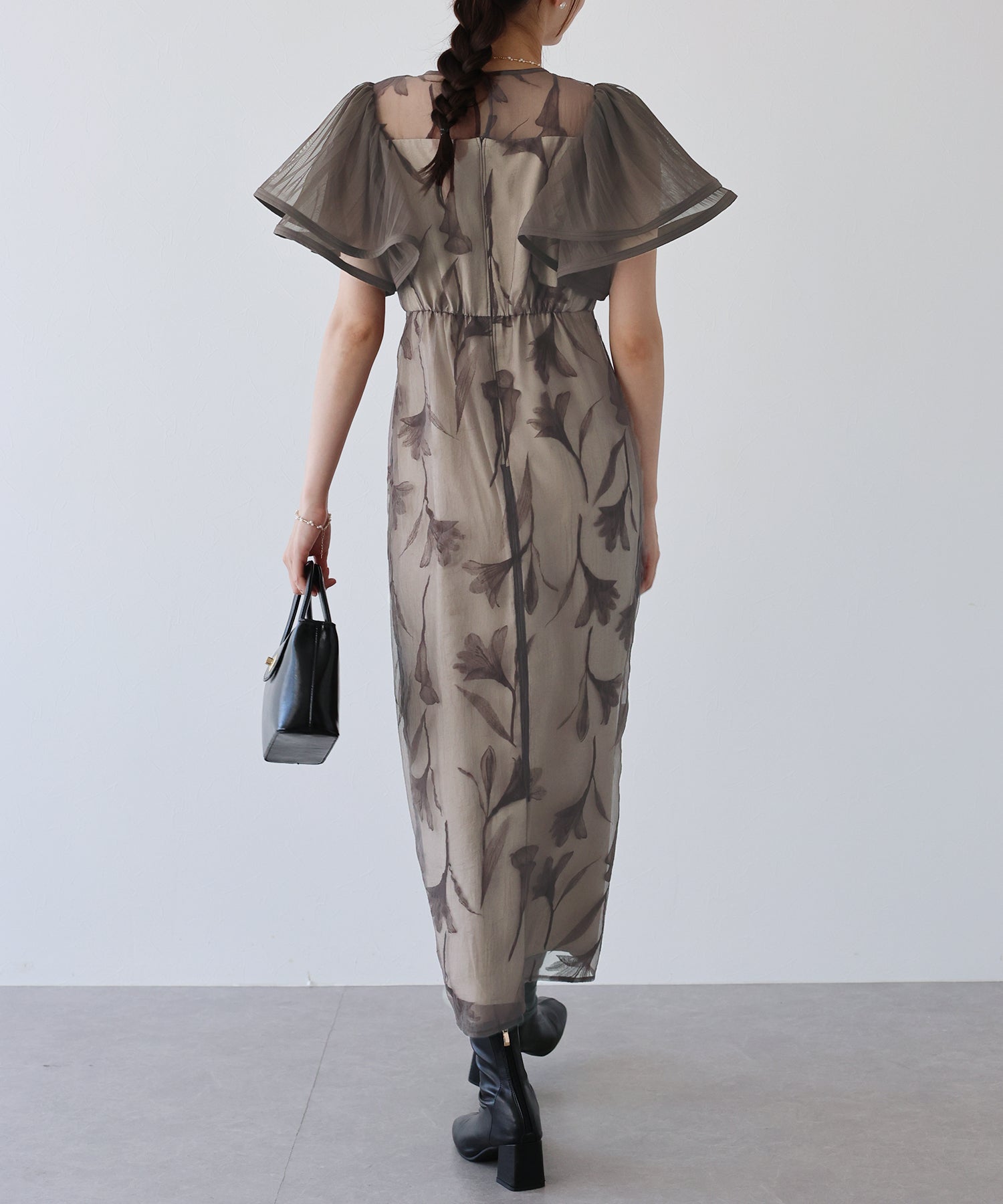 【TIME SALE】フリルスリーブフロッキードレス