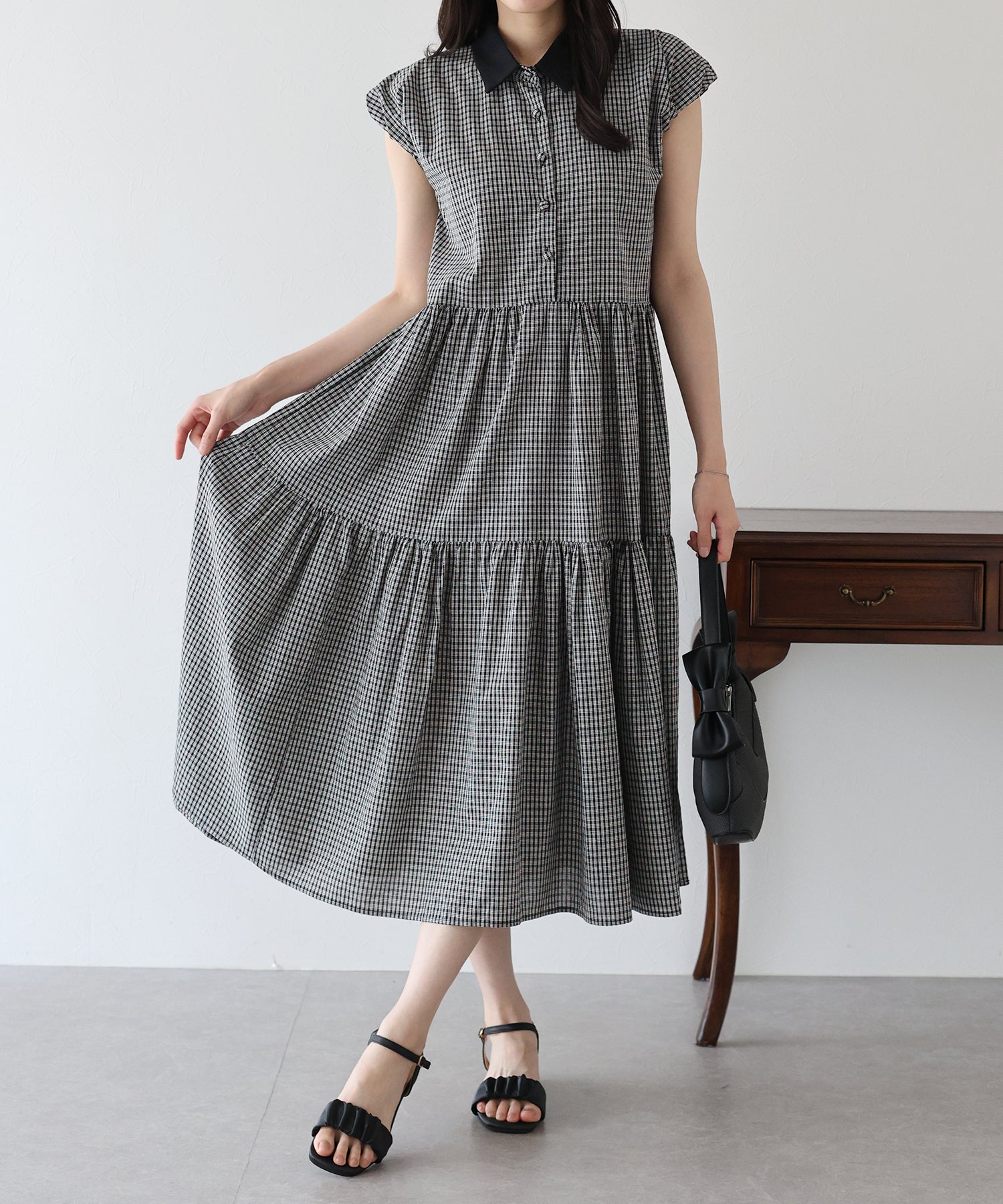 【TIME SALE】衿付きティアードワンピース