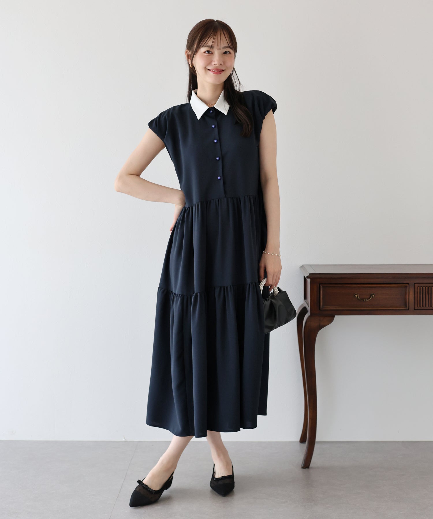 【TIME SALE】衿付きティアードワンピース