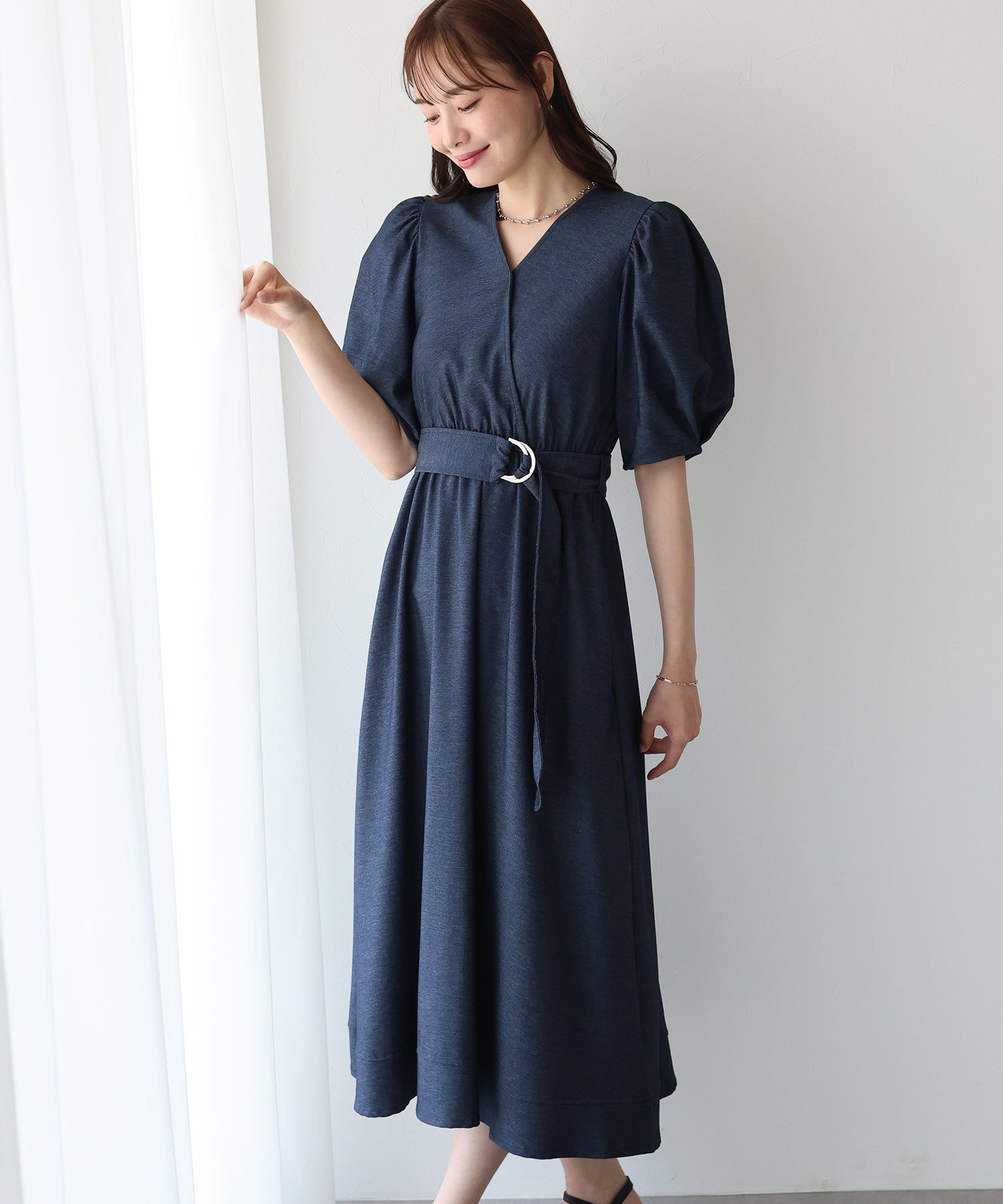 【SALE】デニムライクカシュクールワンピース