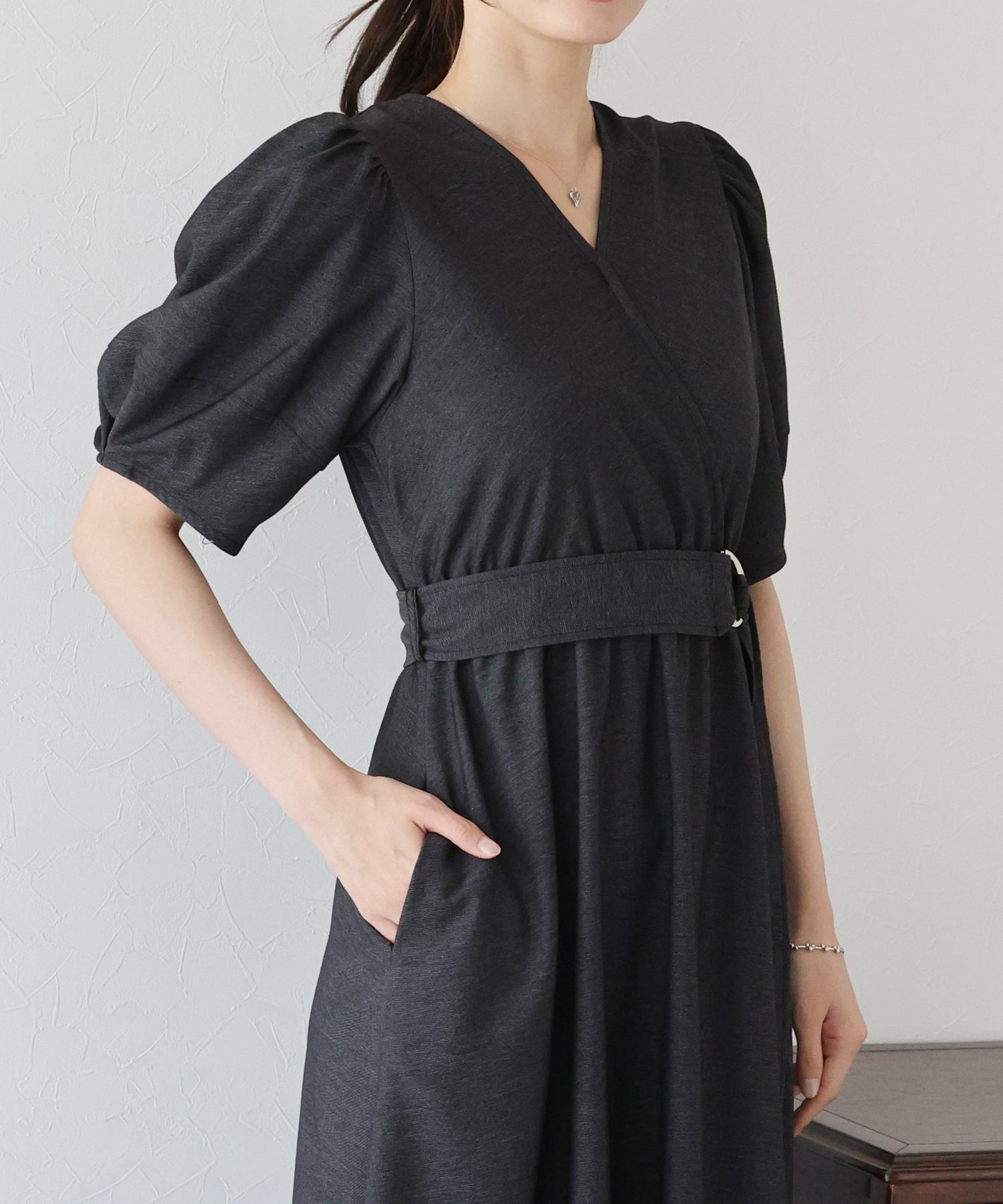 【SALE】デニムライクカシュクールワンピース