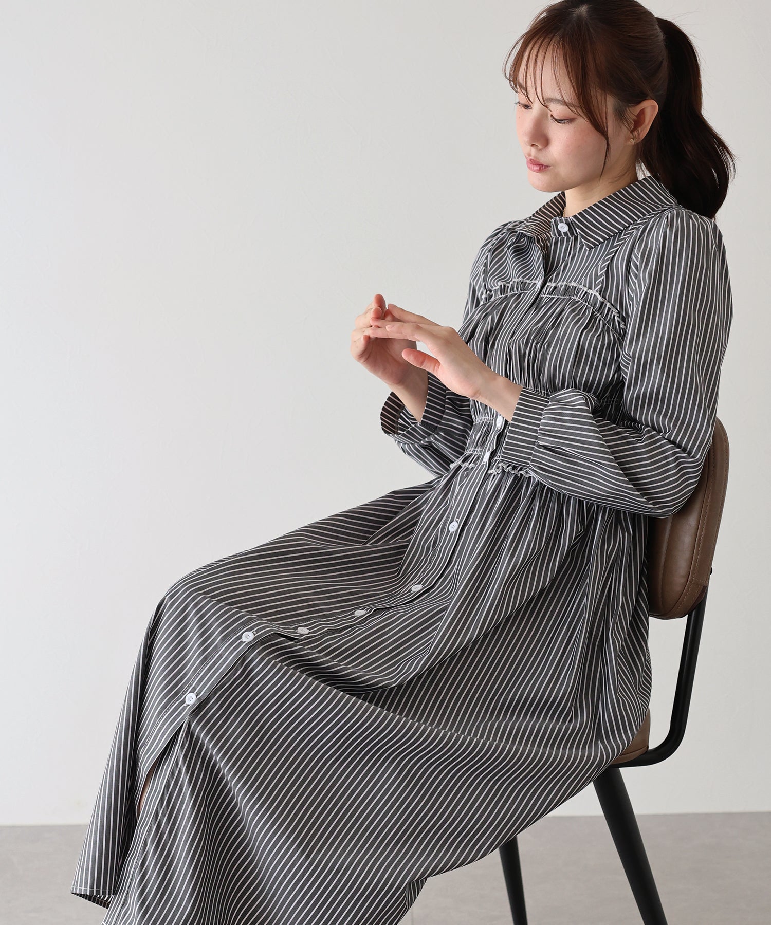 【TIME SALE】シャーリングシャツワンピース