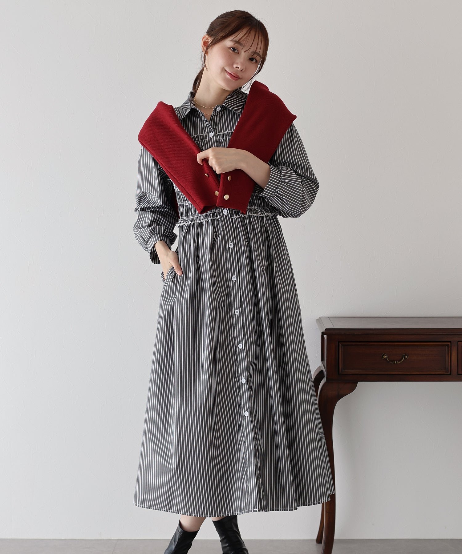 【TIME SALE】シャーリングシャツワンピース