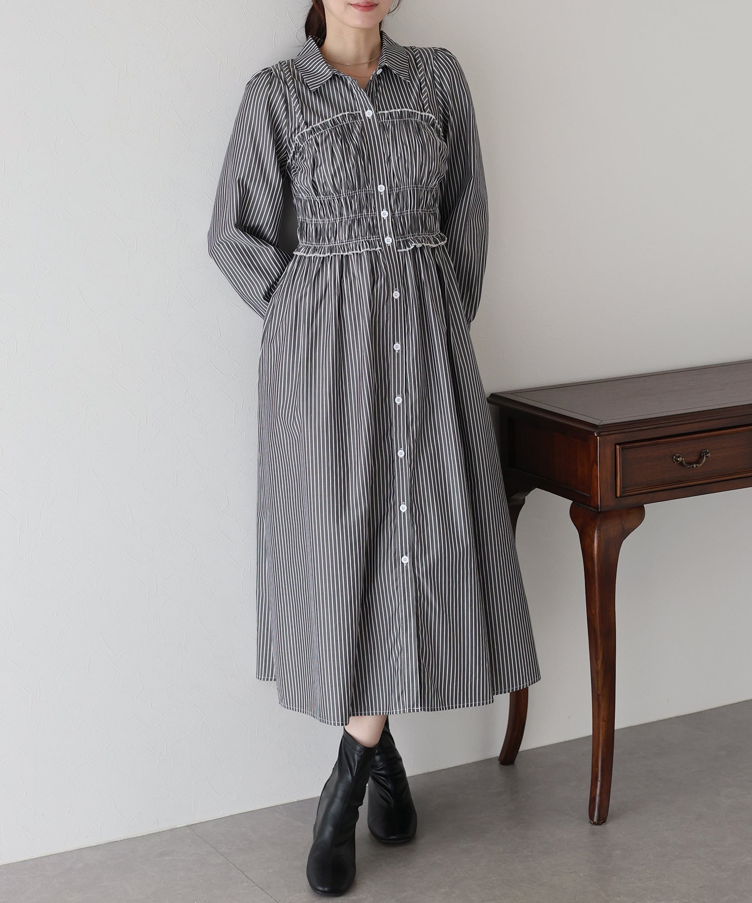 【TIME SALE】シャーリングシャツワンピース