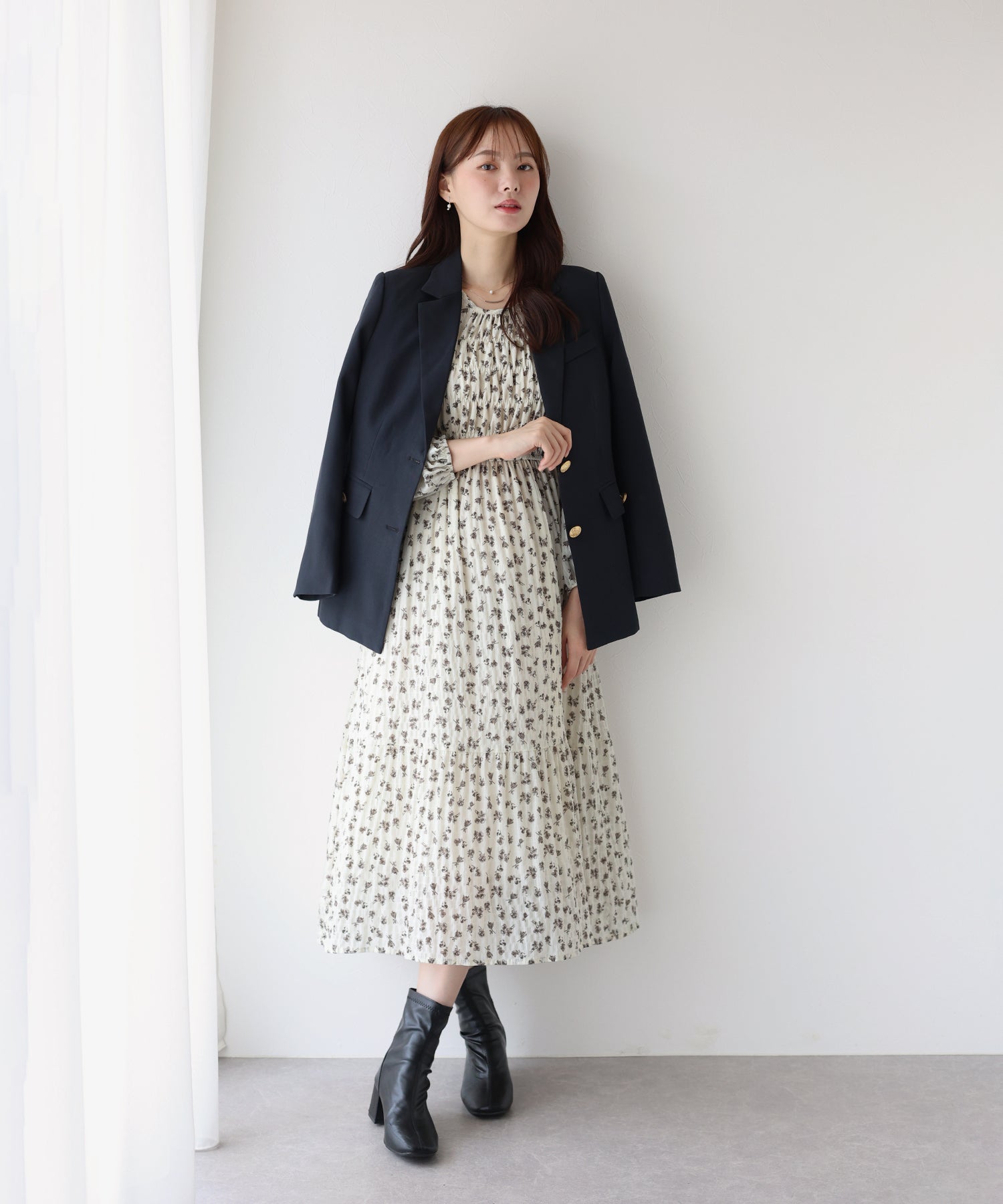 【TIME SALE】花柄シャーリングワンピース