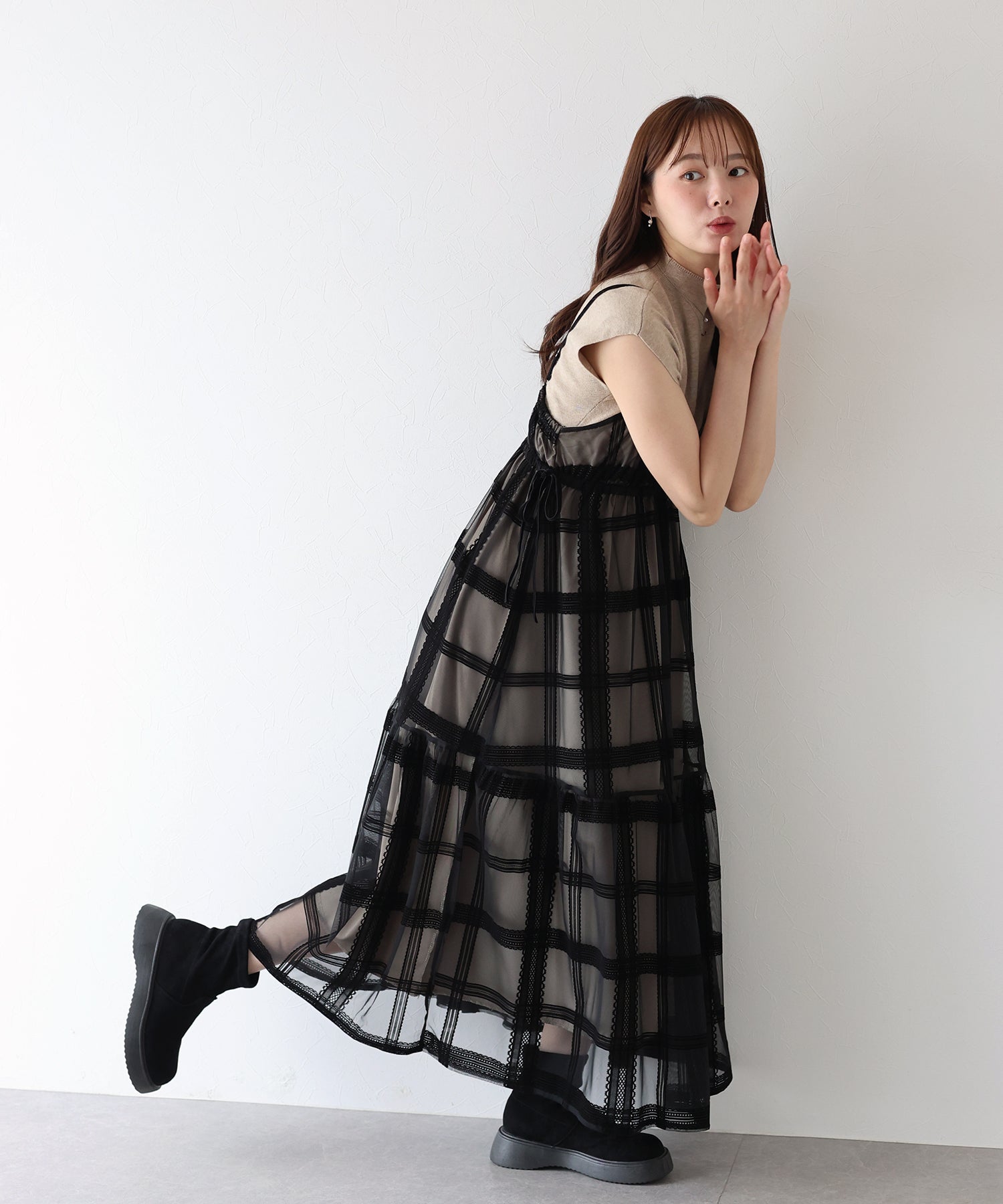 フロッキーチェックキャミワンピース