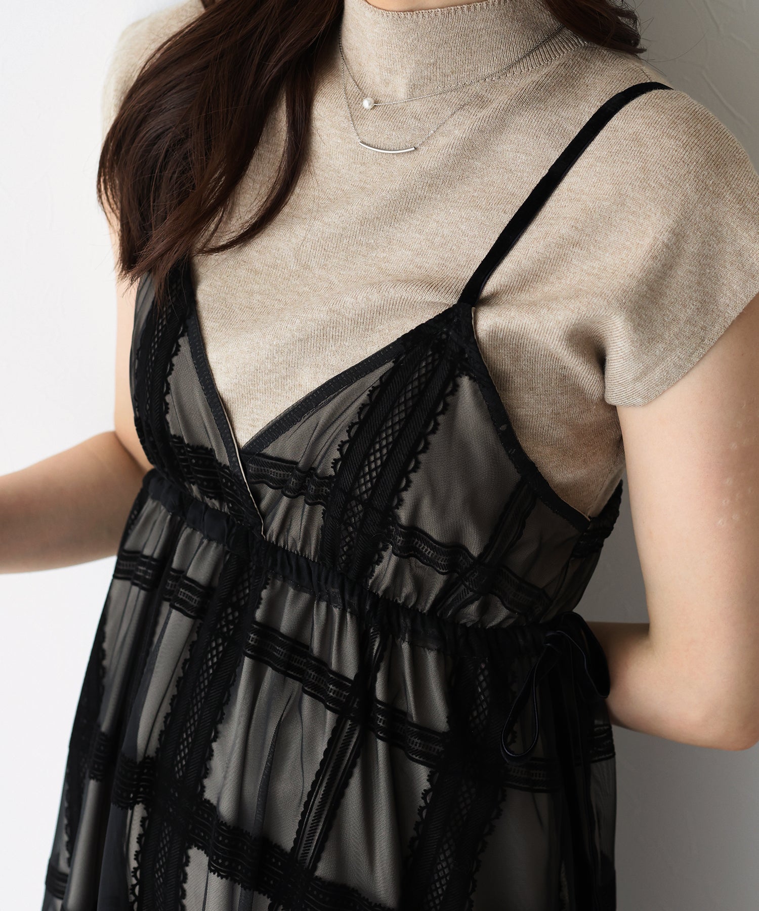 フロッキーチェックキャミワンピース