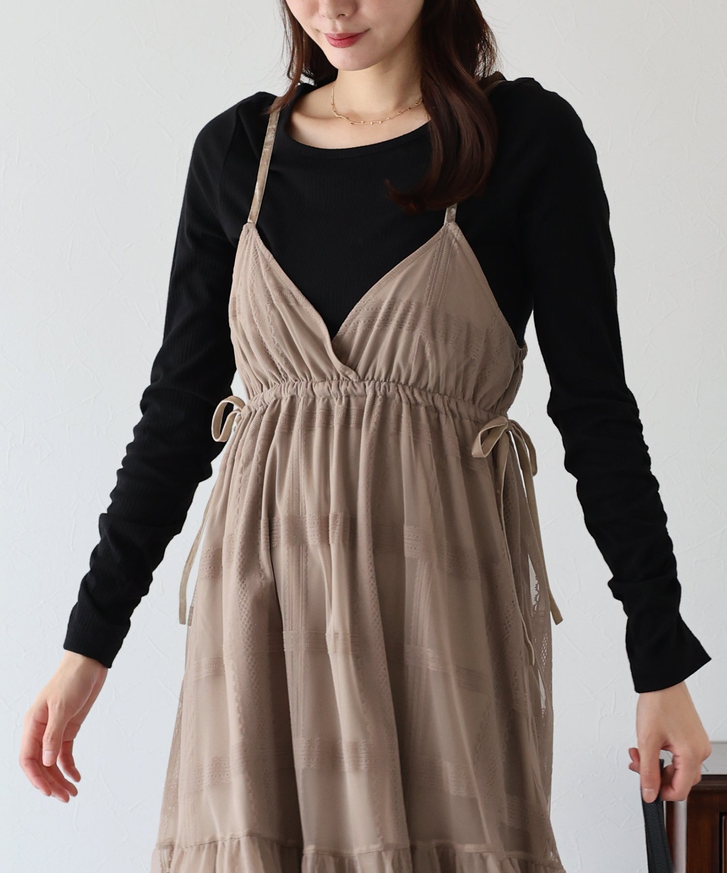 フロッキーチェックキャミワンピース