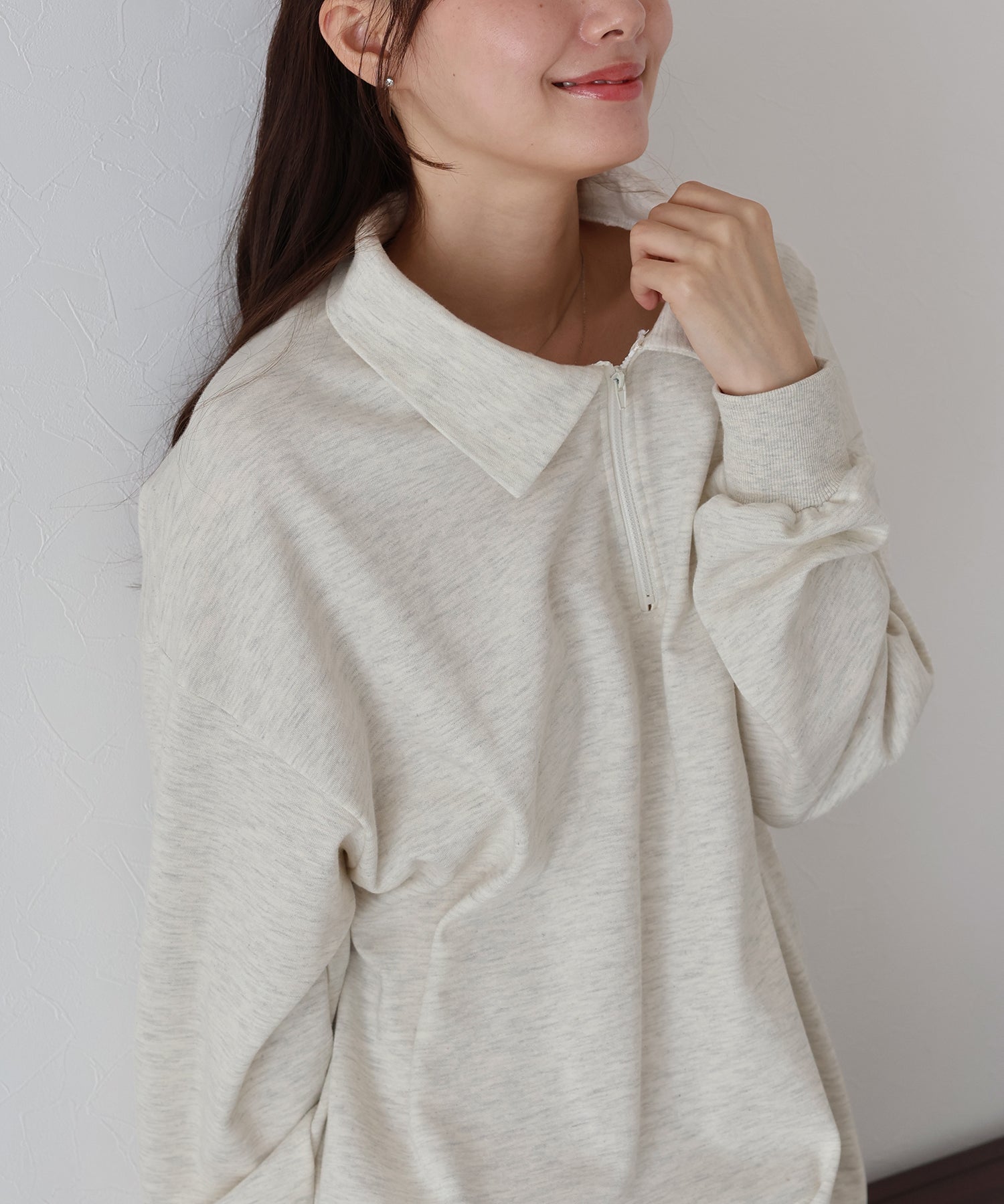 ハーフジップスウェットワンピース