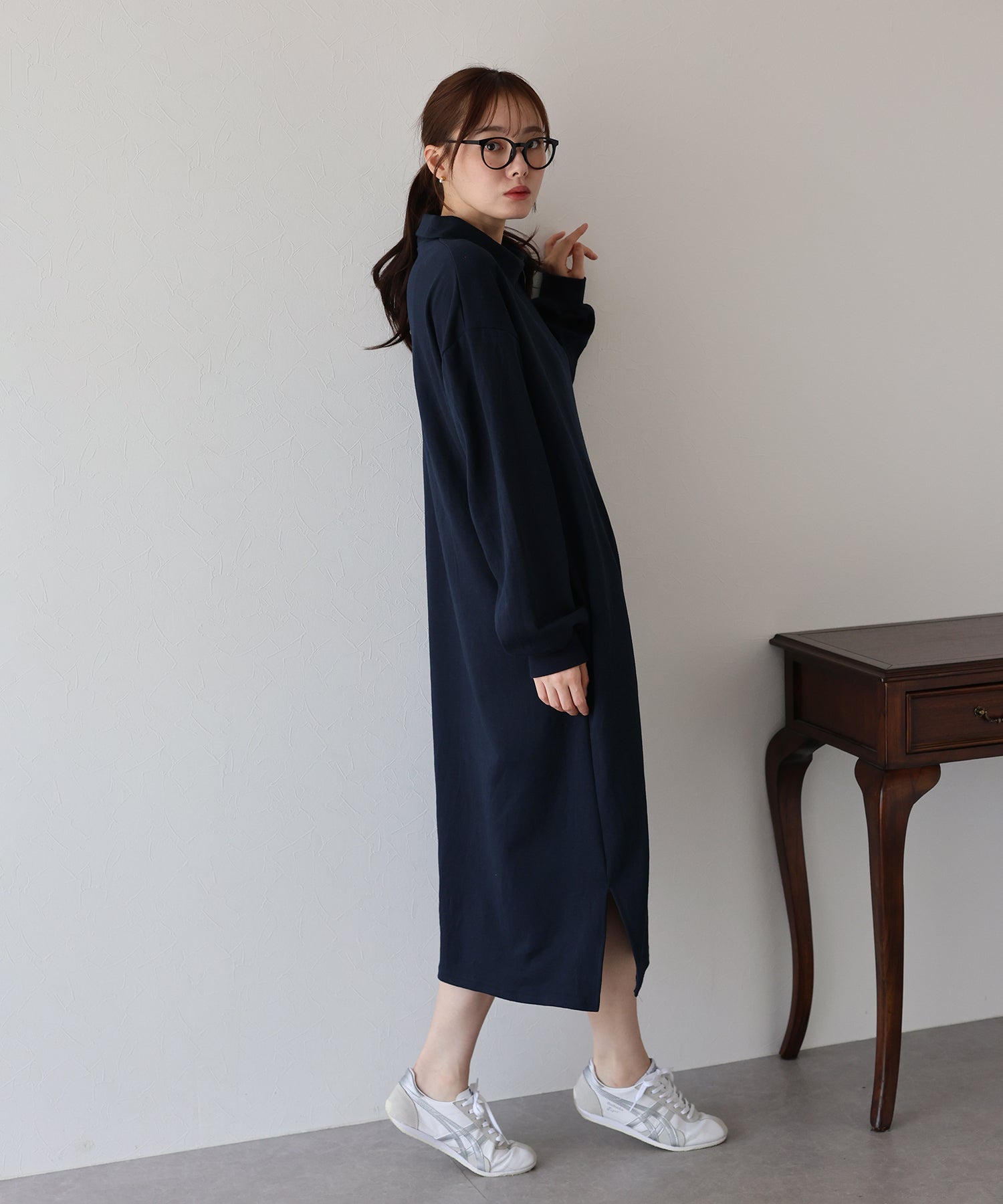 ハーフジップスウェットワンピース