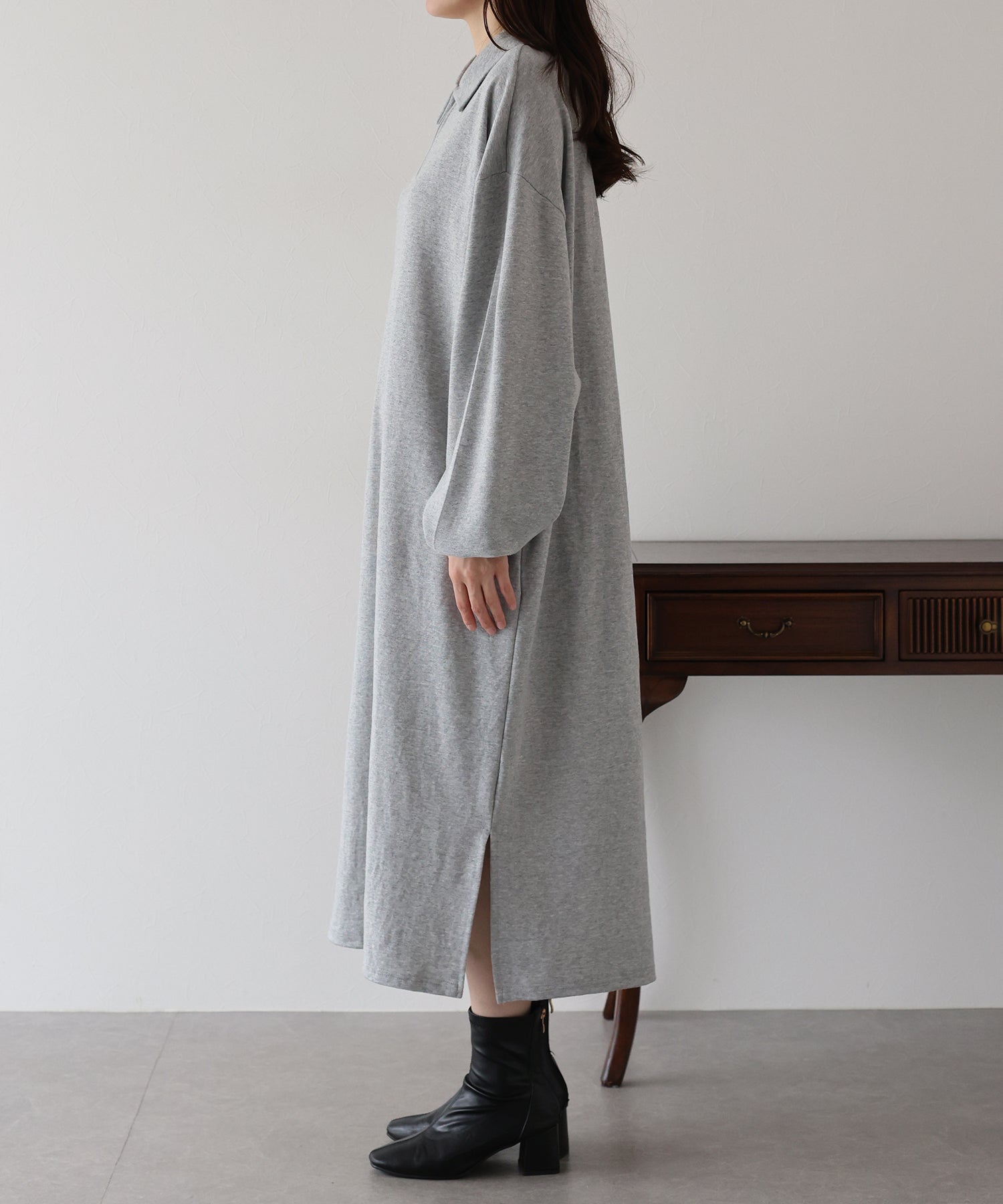 ハーフジップスウェットワンピース