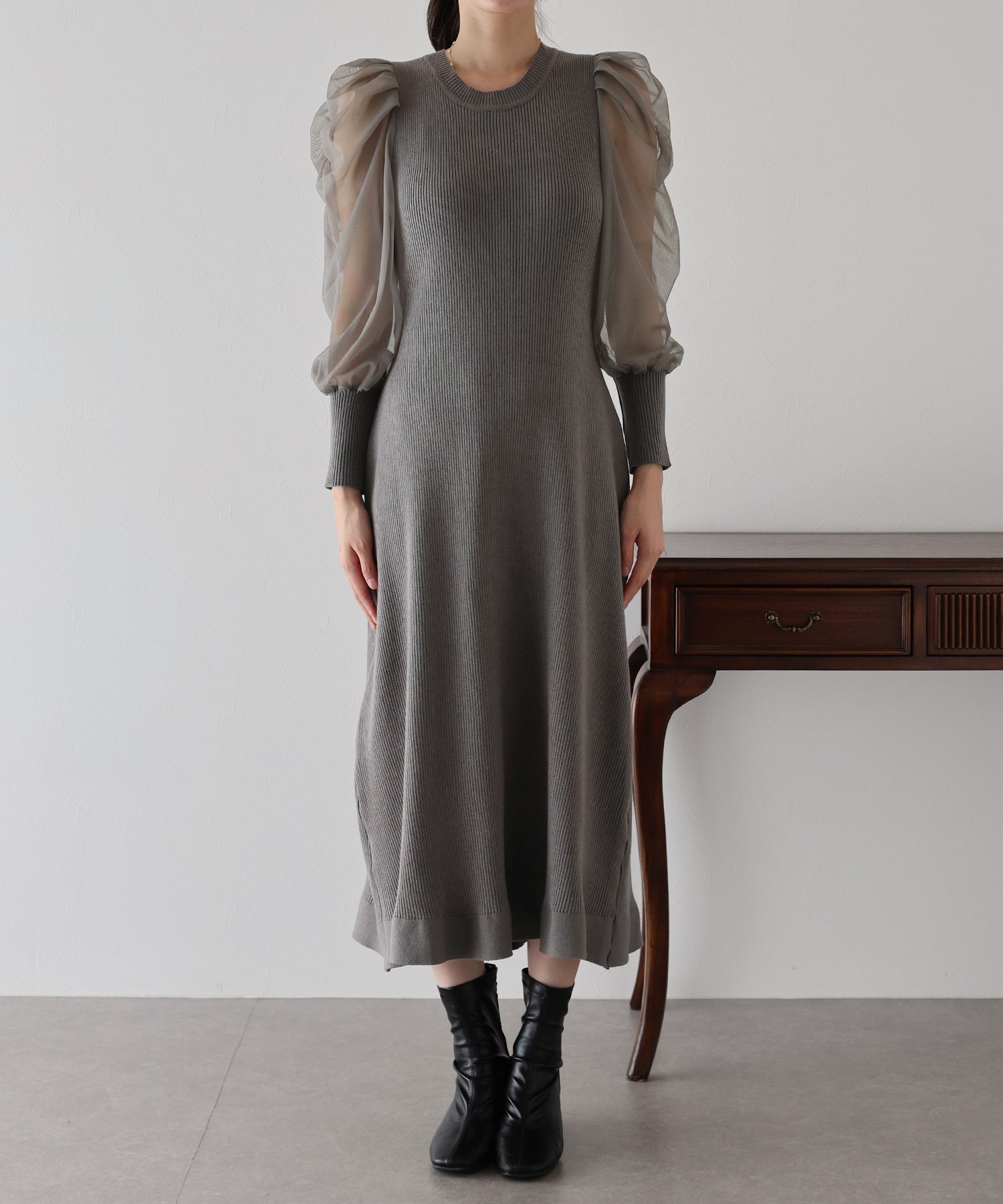 【TIME SALE】チュール袖マーメイドニットワンピース