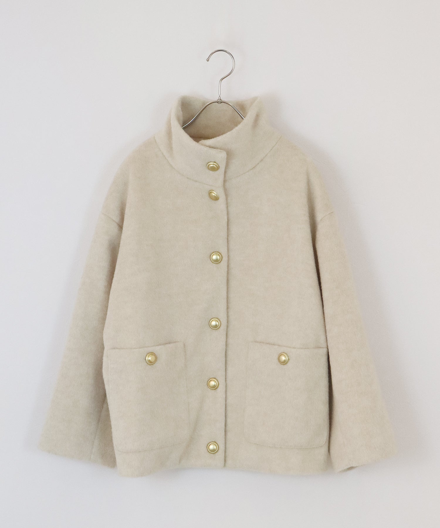 ゴールドボタンスタンドウールシャギーコート