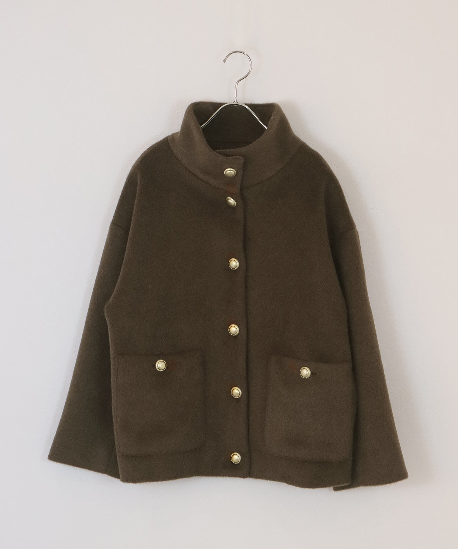 ゴールドボタンスタンドウールシャギーコート