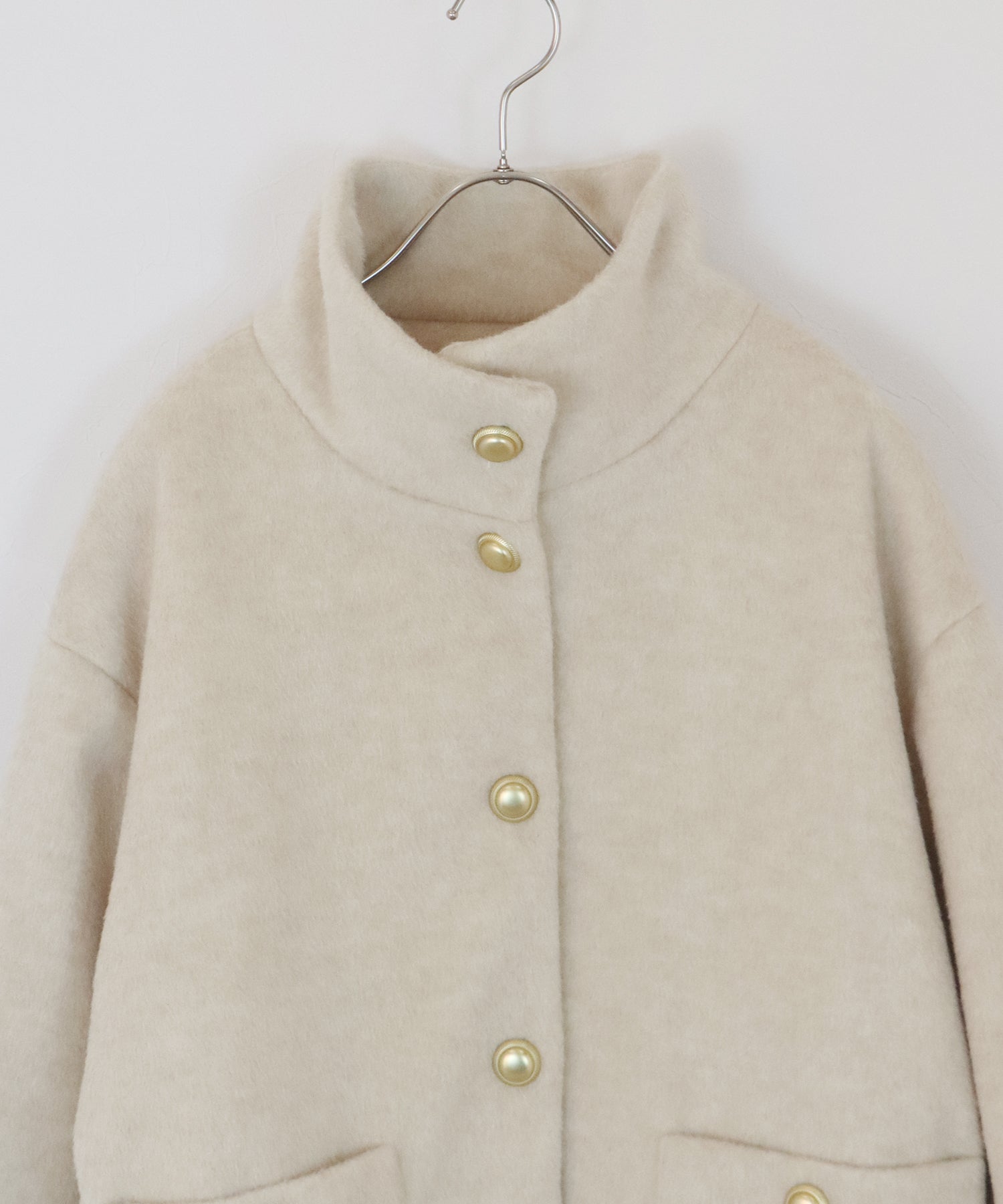 ゴールドボタンスタンドウールシャギーコート