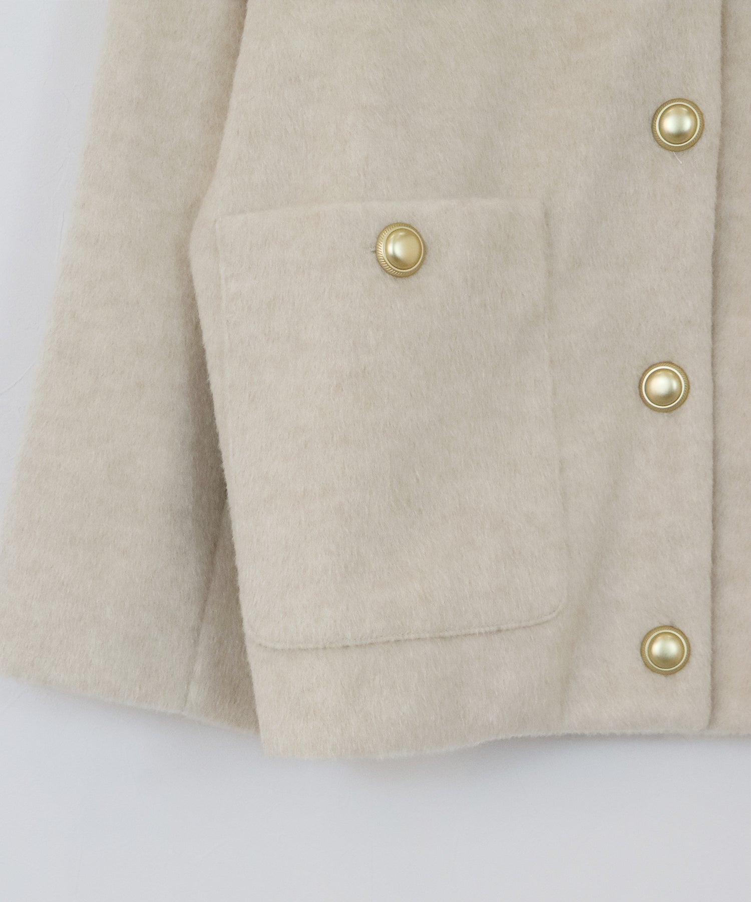 ゴールドボタンスタンドウールシャギーコート